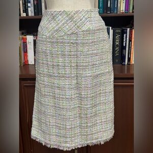 St. John Collection Pastel Tweed Pink Green A-Line Skirt 14